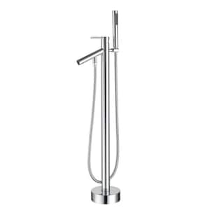 Single-Handle Floor-Mounted Freestanding Tub Faucet with Hand Shower in. Chrome