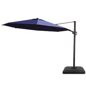 Heavy-duty 12 ft. Cantilever Offset 360° Rotation Crank-lift Patio Umbrella in Navy Blue with Fillable Base