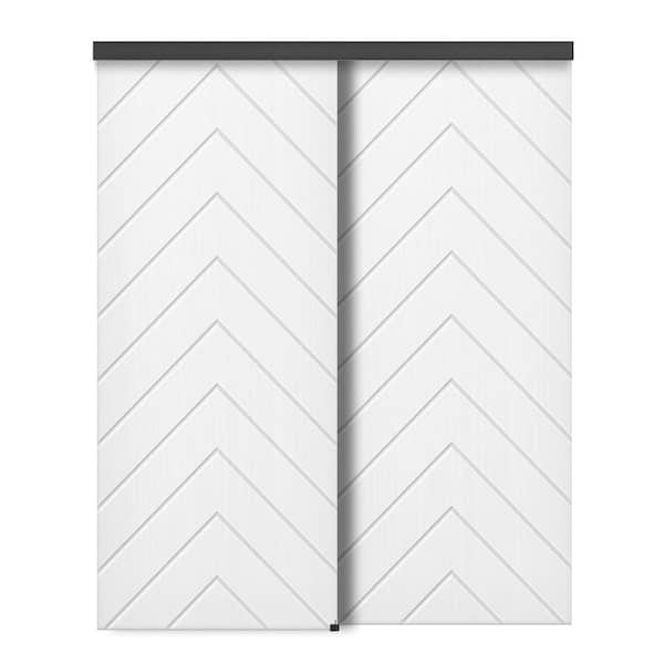 CALHOME 48 in. x 80 in. Hollow Core White Painted Composite MDF Interior Double Closet Sliding Doors