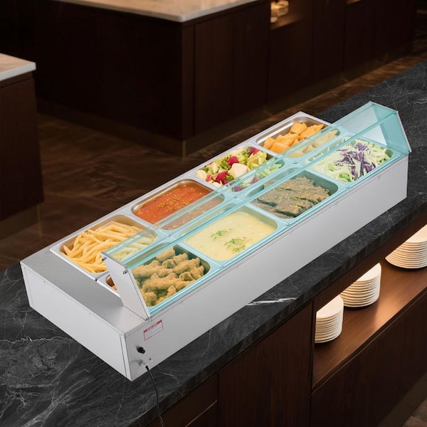 Commercial Food Warmer, 1700W Electric Stainless Steel Steam Food Warmer Glass Cover, 8-Pan Countertop Buffet Bain Marie