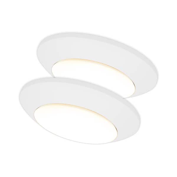 7 in. Matte White Slim LED Flush Mount 854 Lumens Soft White 3000K Indoor Bedroom Closet Kitchen Lighting (2-Pack)