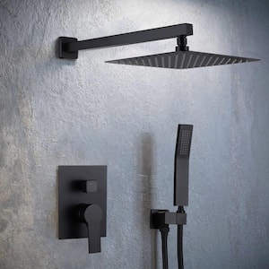 2-Spray Patterns with 1.8 GPM 10 in. Wall Mount Dual Shower Heads with 360-Degree Rotation in Matte Black