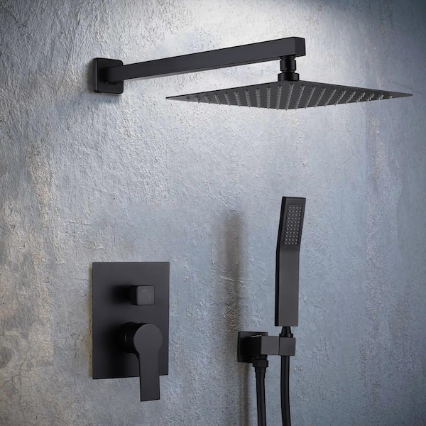 2-Spray Patterns with 1.8 GPM 10 in. Wall Mount Dual Shower Heads with 360-Degree Rotation in Matte Black
