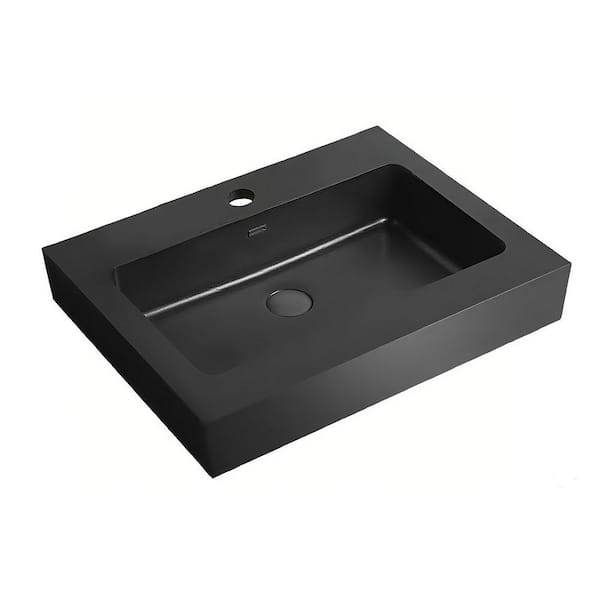Modern and Minimalist Integrated 24 in. Drop-In Engineered Quartz Bathroom Sink in Matte Black