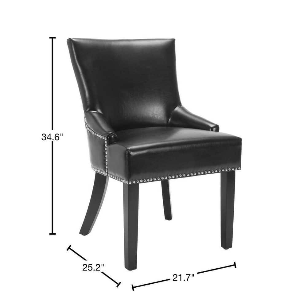 Transitional Black Leather Upholstered Parsons Side Chair