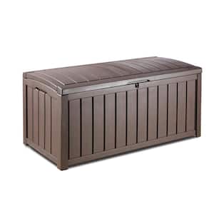 Glenwood 101 Gal. Durable Resin Plastic Deck Box Outdoor Storage For Patio Lawn and Garden, Brown