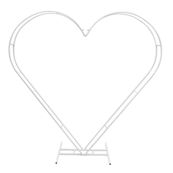 YIYIBYUS 82.68 in. x 81.69 in. White Modern Steel Heart Shape Wedding Backdrop Stand Party Event Flower Decor Arch Arbor