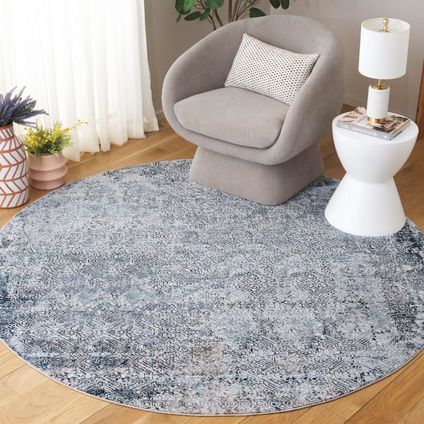 Parker 7 ft. x 7 ft. Blue/Taupe Distressed Geometric Round Area Rug