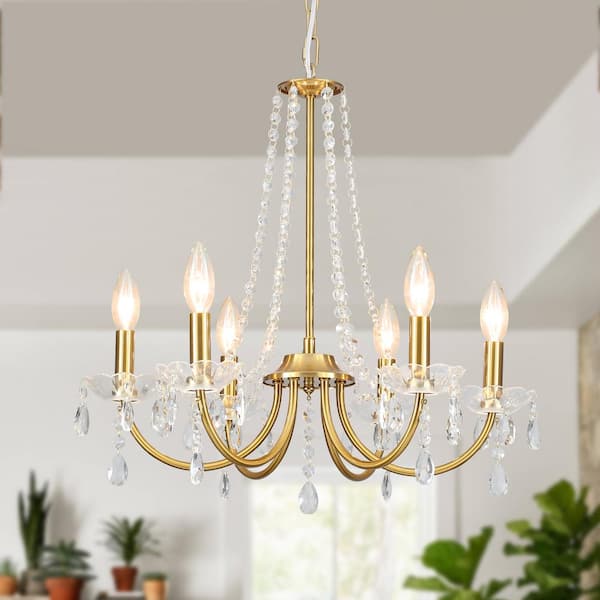 LWYTJO 6-Light Gold Classic/Traditional Chandelier with Crystal Accents for Living Room Bedroom Kitchen Study
