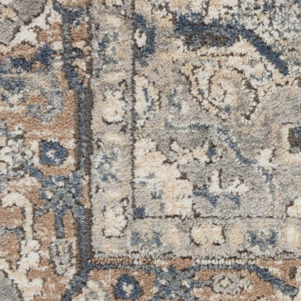 Ivory Grey Synthetic Oval Persian Area Rug 12' x 15'