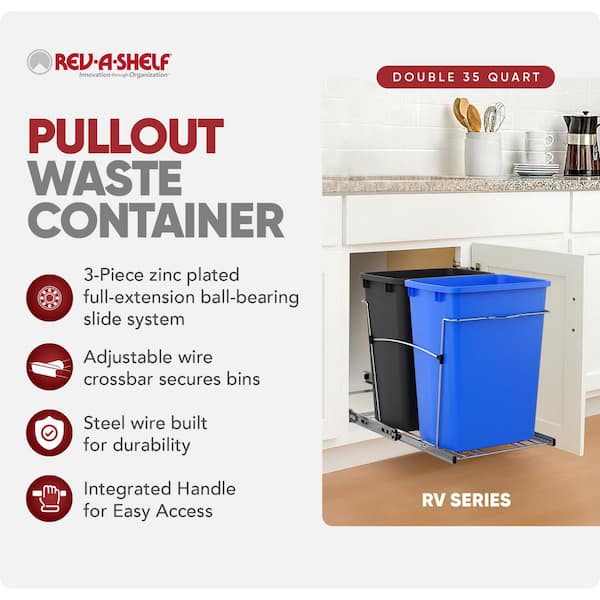 Blue/Black Double Pull Out Trash Can 35 qt. for Kitchen