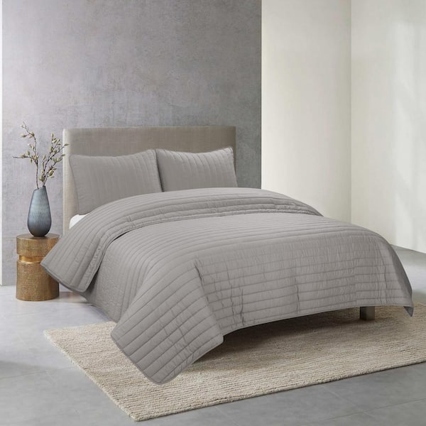 Nouvelle Home Perfectly Cotton 3-Piece Gray Solid Cotton Full/Queen Quilt Set