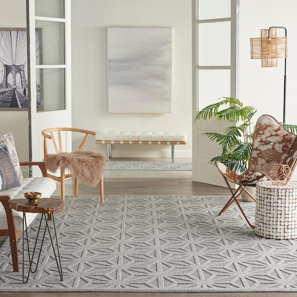 Palamos Light Grey 7 ft. x 10 ft. Textured Geometric Contemporary Indoor/Outdoor Area Rug