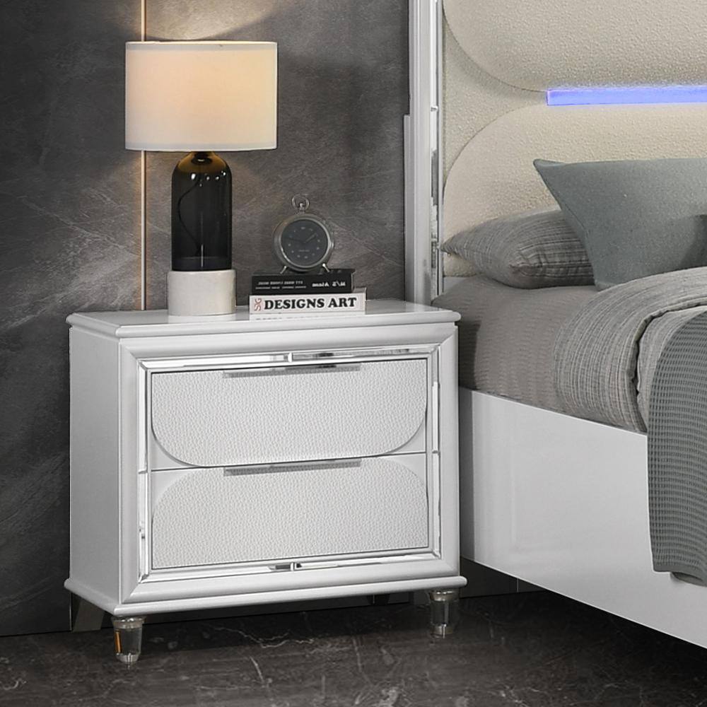 30.32" Tarian Nightstand Pearl White Finish - Acme Furniture: 2 Drawers, Wood Composite, No Assembly Required