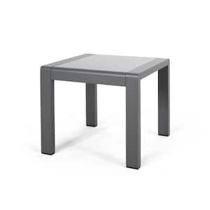 Cape Coral Grey Square Aluminum Outdoor Side Table with Glass Top