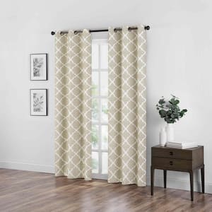 Fret Thermaback Natural Lattice Polyester 42 in. W x 84 in. L Blackout Single Grommet Top Curtain Panel