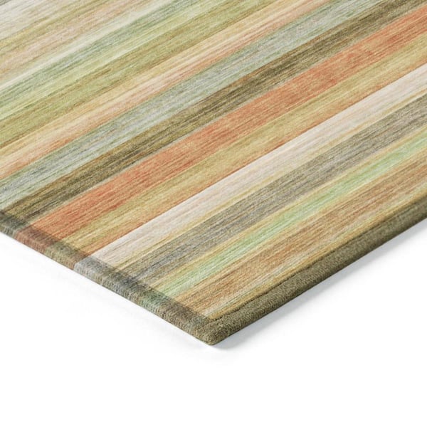 Artichoke Green 9 ft. x 12 ft. Woven Striped Polyester Rectangle Indoor/Outdoor Area Rug