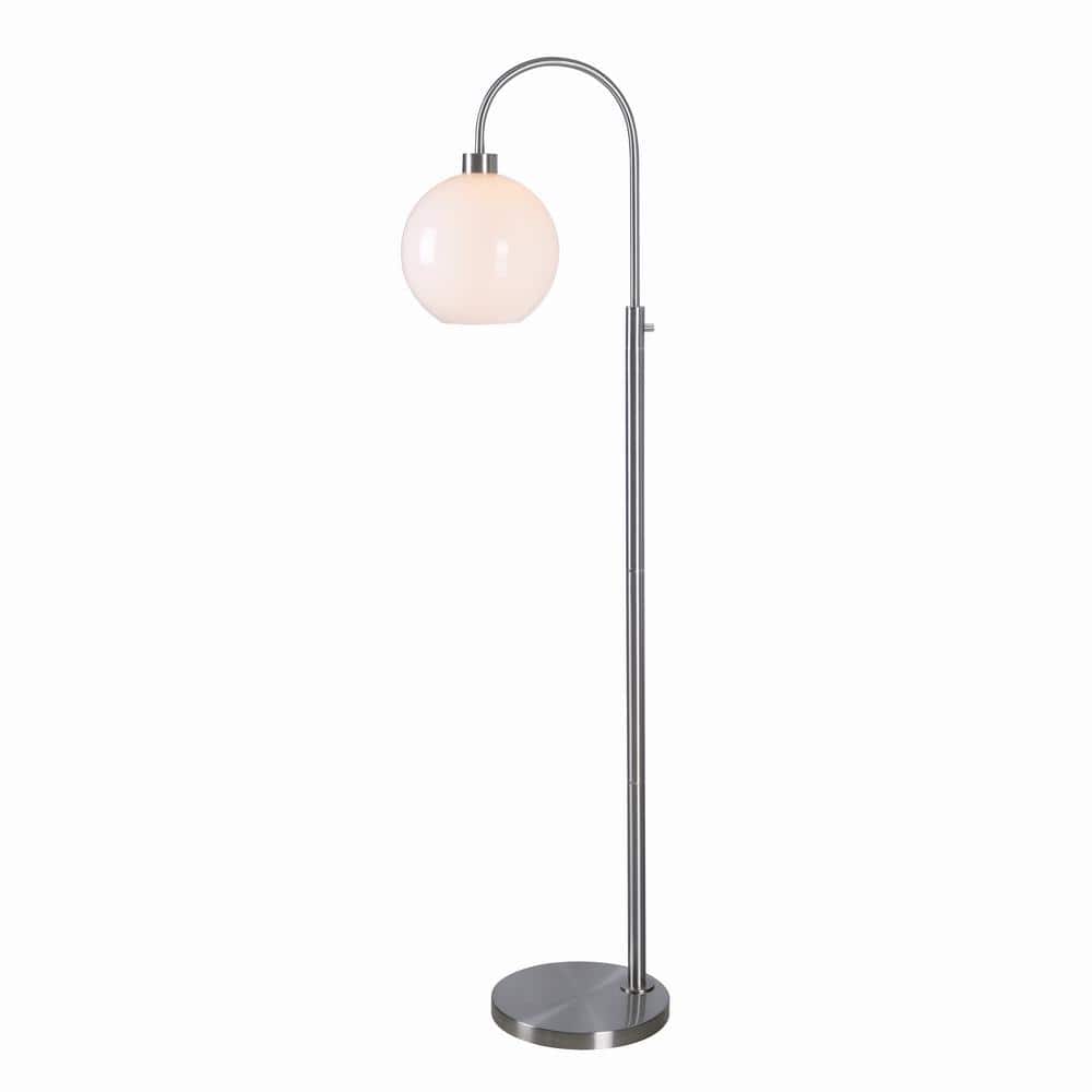 Hampton Bay Highstone 63 in. Brushed Silver Indoor Floor Lamp with Opal ...