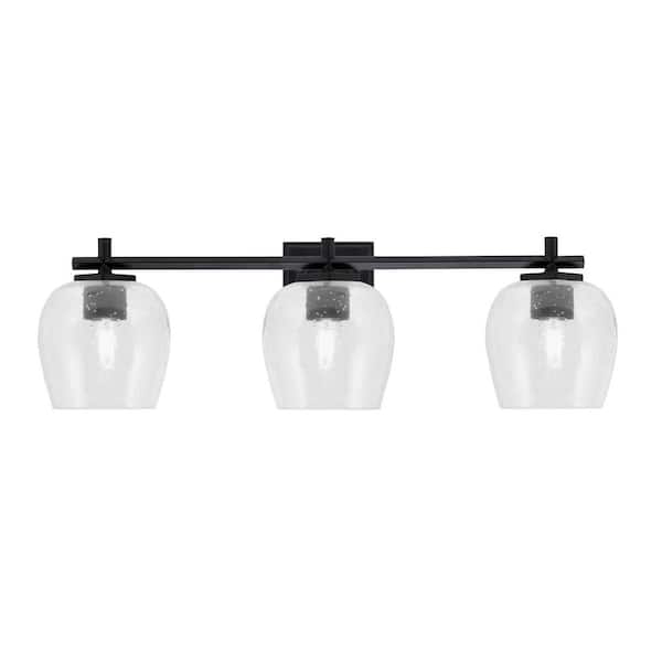 Unbranded Bridgewater 26.75 in. 3 Light Vanity Light Matte Black with 6 in. Clear Bubble Glass Shades, No Bulbs Included