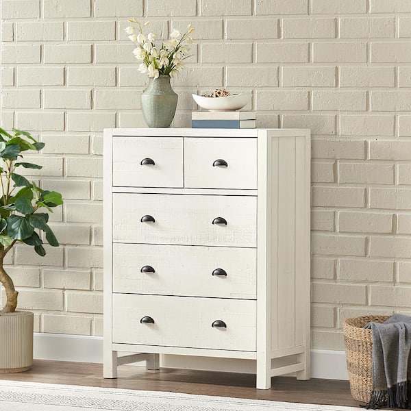 Alaterre Furniture Driftwood White 5-Drawer 36 in. Wide Chest of Drawers