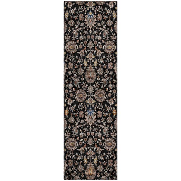 Mayfield Premium Machine Washable Abstract AMF2192 Black 2 ft. x 7 ft. Runner Rug