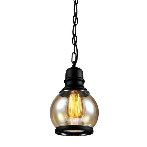 LamQee 4.7 in. W x 11.8 in. H 1 Light Black Mini Pendant Light with Vintage Amber Clear Glass Shade