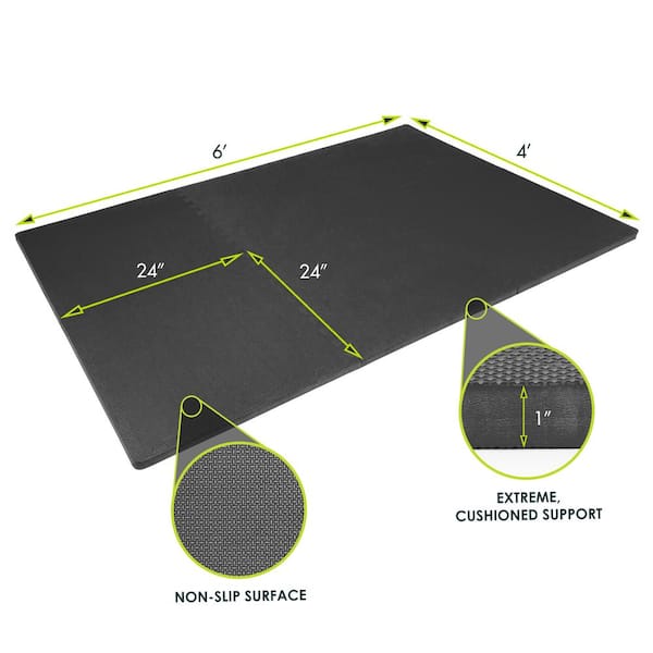 PROSOURCEFIT Extra Thick Exercise Puzzle Mat Black 24 in. x 24 in