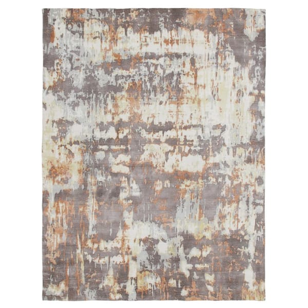 LR Home Caryll Del Brown/Copper 5 ft. 9 in. x 8 ft. 9 in. Hand-Woven Abstract Wool-Blend Area Rug