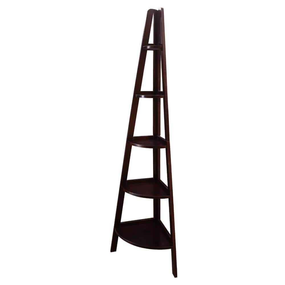 Casual Home 72 in. Espresso Wood 5-shelf Ladder Bookcase with Open Back, Brown -  176-33