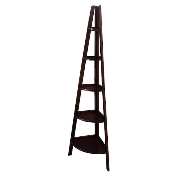 Casual Home 72 in. Espresso Wood 5-shelf Ladder Bookcase with Open Back
