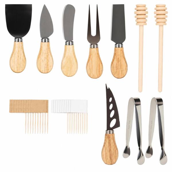 11-Piece Charcuterie Board Accessories Set with Wooden Handle Knives, Spreaders, Tongs, Honey Dipper