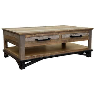 Peya 30.5 in. Gray and Black Rectangle Wood Coffee Table with 4 Drawers and Shelf