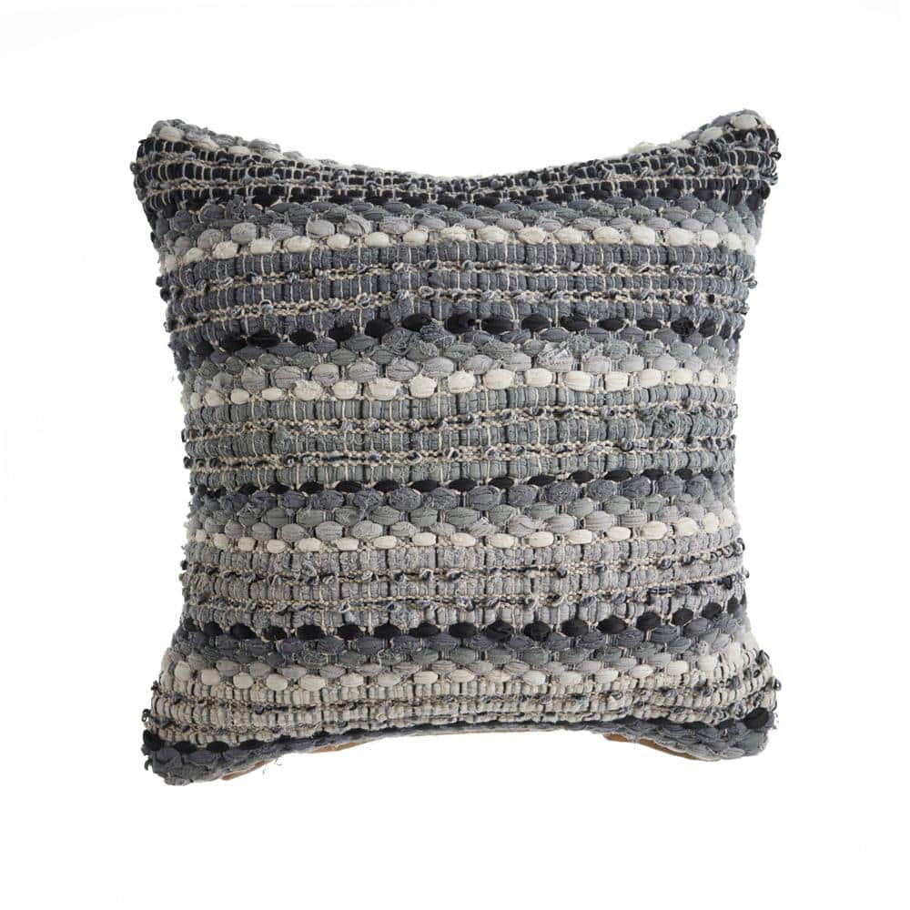 Nia Black and Grey Stripes Hypoallergenic Polyester 18 in. x 18 in. Indoor 