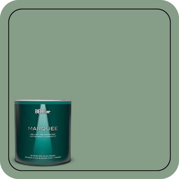 BEHR MARQUEE 1 qt. #S410-5 Track Green One-Coat Hide Semi-Gloss Enamel Interior Paint & Primer