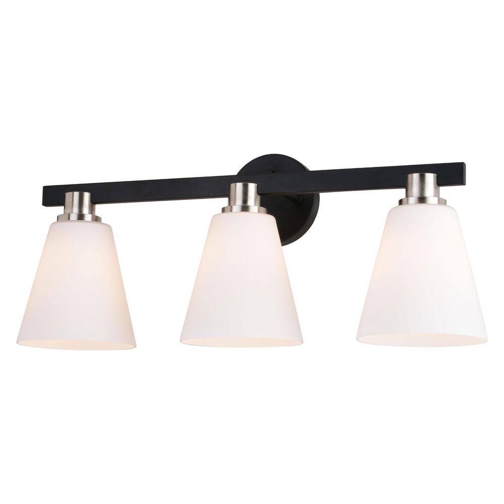 VAXCEL Vermont 23 in. W 3 Light Matte Black and Nickel Bathroom Vanity Light Fixture White