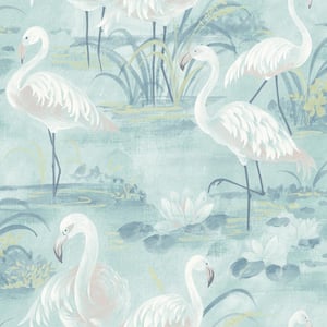 Everglades Aqua Flamingos Blue Wallpaper Sample