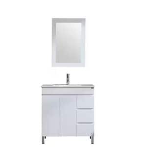 Wonline 18 in. W x 32 in. D x 32 in. H Single White Ceramic Vessel Sink Wood Bathroom Vanity in Cabinet with Mirror