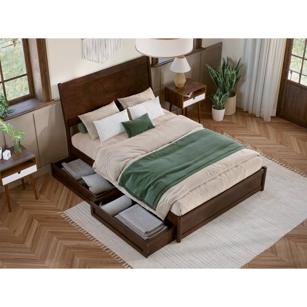 Casanova Dark Walnut Full Wood Platform Bed with Storage Drawers
