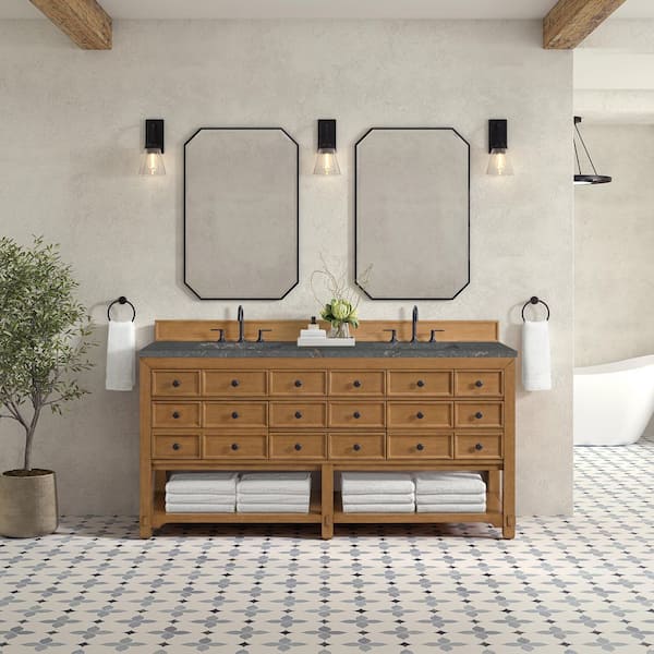 Malibu 72.0 in. W x 23.5 in. D x 35.98 in. H Double Bath Vanity in Amber Birch with Parisien Bleu Quartz Top