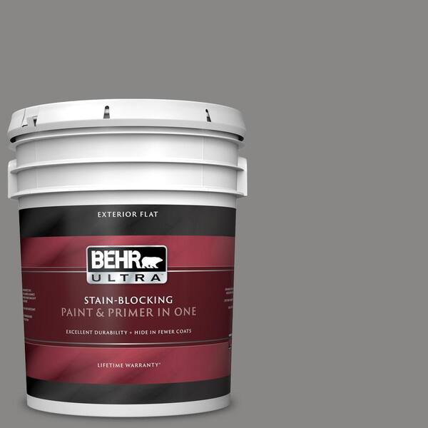 BEHR ULTRA 5 gal. #UL260-4 Pewter Ring Flat Exterior Paint and Primer in One