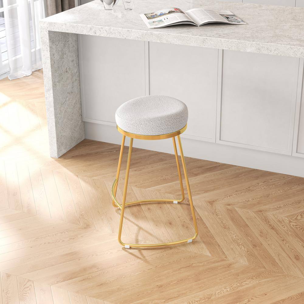 Ivory Boucle 26" Backless Metal Counter Stool