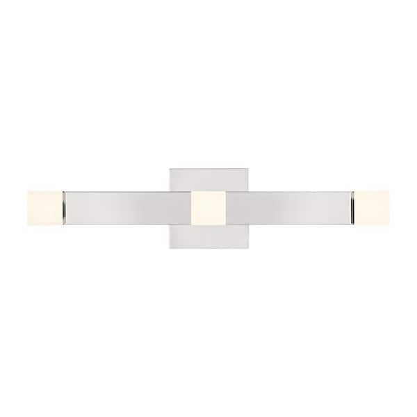 SCOTT LIVING Brander 20.88 in. 3-Light Chrome LED Large Vanity Light Bar with Frosted Acrylic Shades