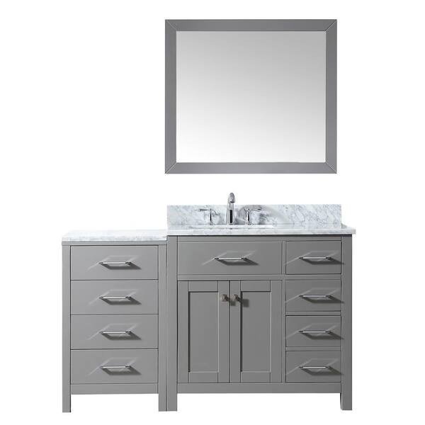 Virtu USA Caroline Parkway 56 in. W x 22 in. D Vanity in Cashmere with Marble Vanity Top in White with White Basin Mirror Faucet