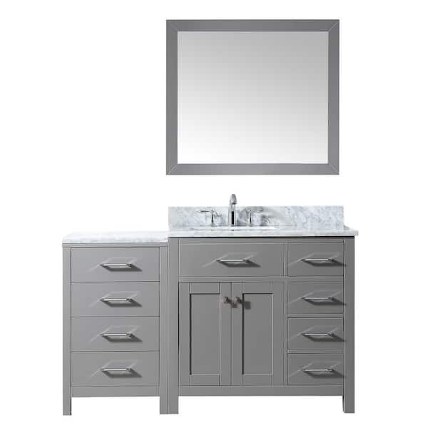 Virtu USA Caroline Parkway 56 in. W x 22 in. D Vanity in Cashmere with Marble Vanity Top in White with White Basin and Mirror