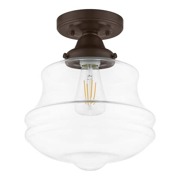 Schoolhouse 10 in. 1-Light Aged Bronze Semi Flush Mount