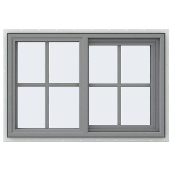 JELD-WEN 35.5 in. x 23.5 in. V-4500 Series Gray Painted Vinyl Right-Handed Sliding Window with Colonial Grids/Grilles