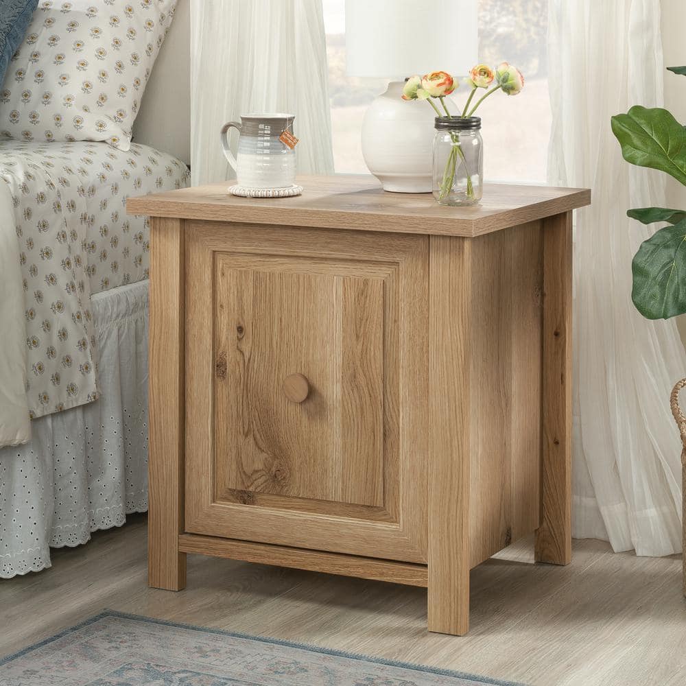 Timber Oak Farmhouse Engineered Wood Nightstand with Reversible Door