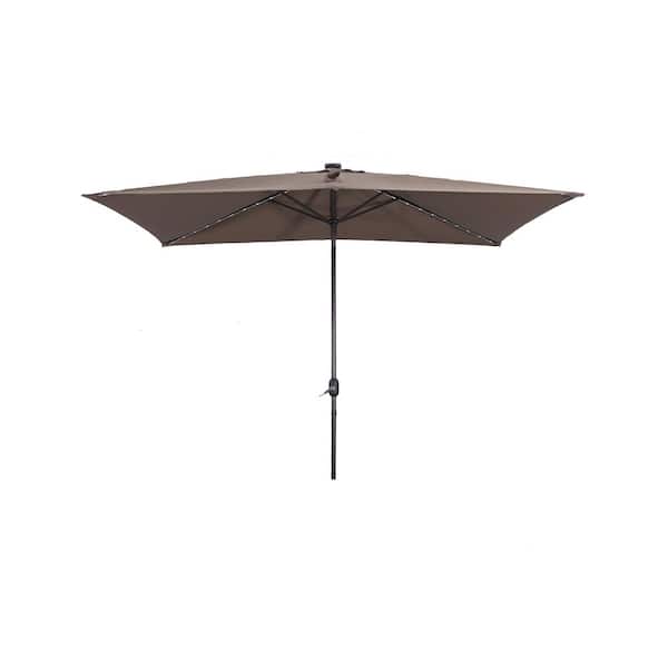 Unbranded 10 ft.x 7 ft. Rectangle Solution-Dyed Fabric Aluminum Market Patio Umbrella in Taupe with Frosted Solar LED Light