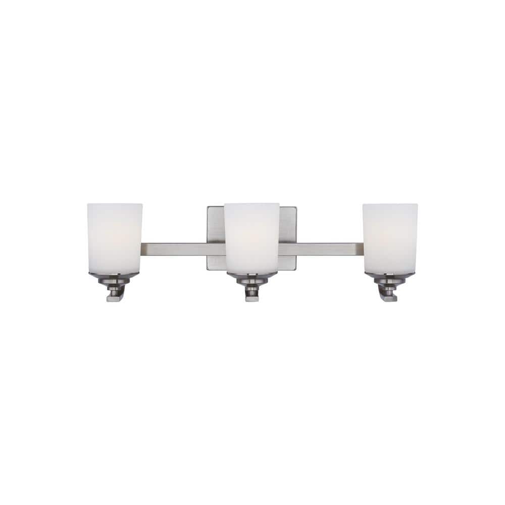 Kemal 24 in. 3-Light Brushed Nickel Traditional Wall Bathroom Vanity Light with Etched White Glass Shades and LED Bulbs price history on PriceWatchPro
