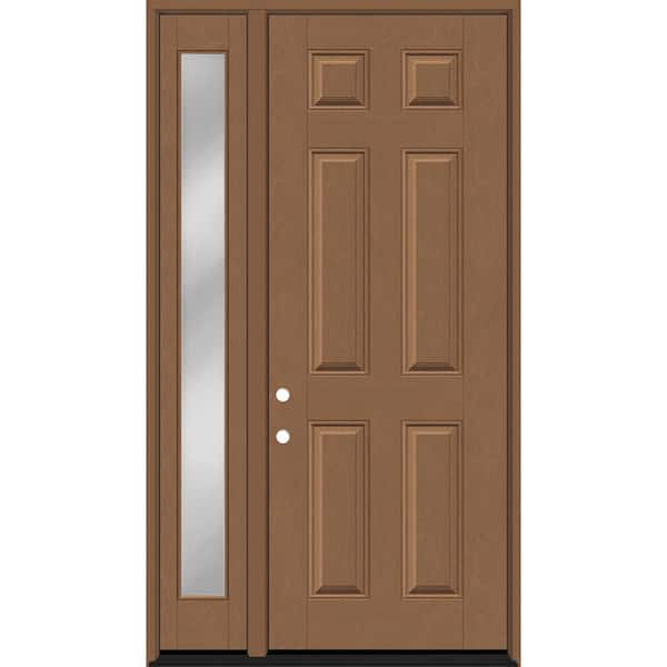 Steves & Sons Regency 53 in. x 96 in. 6 Panel RHIS Autumn Wheat Stain Mahogany Fiberglass Prehung Front Door w/Clear 14 in. SL 6-9/16